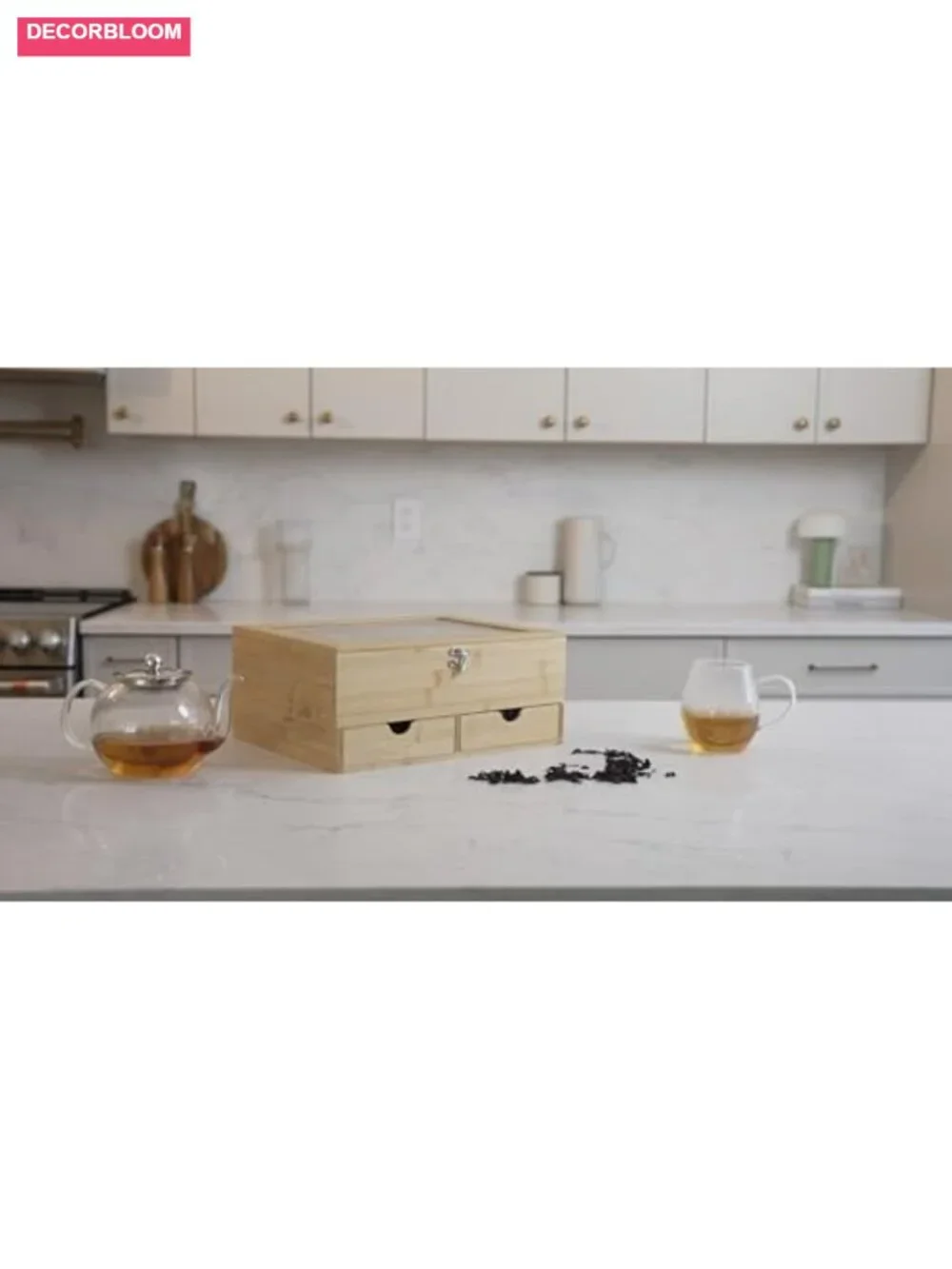 2-Drawer Bamboo Tea Bag Organizer with Acrylic Window, 12 Compartments, Latch